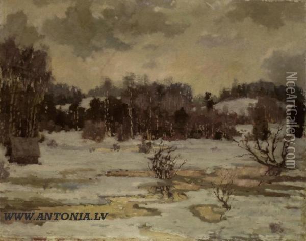 When Snow Is Broken Oil Painting - Jekabs Apinis