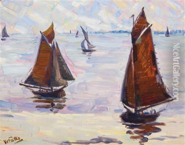 Sailboats Oil Painting - Antonin Vrtalko-Jary