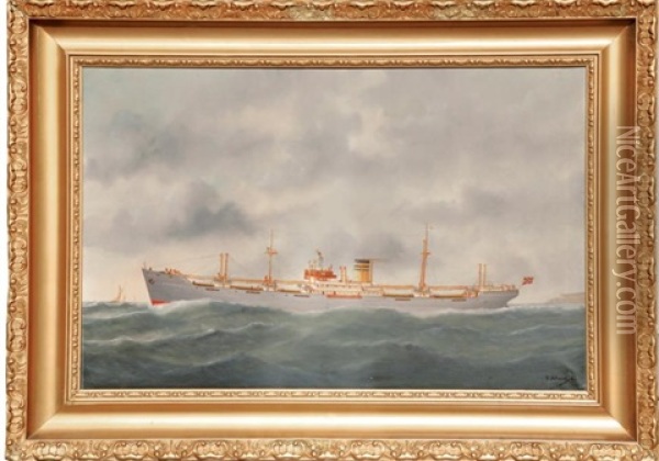 Le Cargo Norvegien Berganger Sortant Du Havre Oil Painting - Victor Charles Edouard Adam