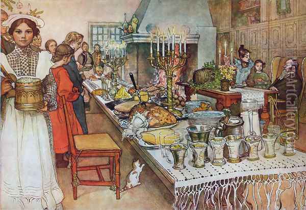 Christmas Evening Oil Painting - Carl Larsson