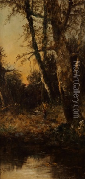 Figure In A Forest Interior Oil Painting - Julian Walbridge Rix