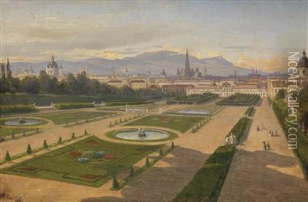 View From Thegardens Of The Belvedere Over Vienna Oil Painting - Franz Reinhold