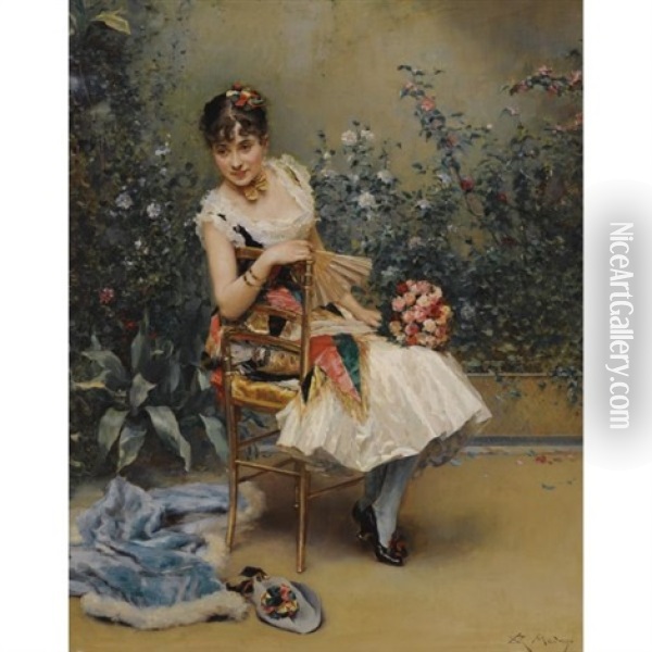 Aline Con Flores - Aline With Flowers Oil Painting - Raimundo de Madrazo y Garreta