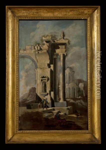 Capriccio Architettonico Con Astanti E Anfiteatro In Lontananza Oil Painting - Leonardo Coccorante