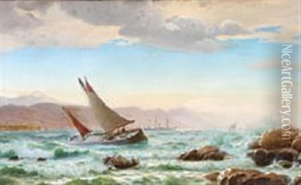 A Roman Bay With Plenty Of Ships Oil Painting - Christian Frederic Eckardt