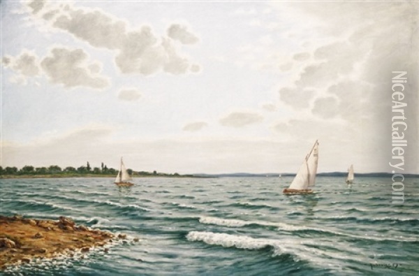 Balatoni Vitorlasok (sails On The Lake Balaton) Oil Painting - Mark Rubovics