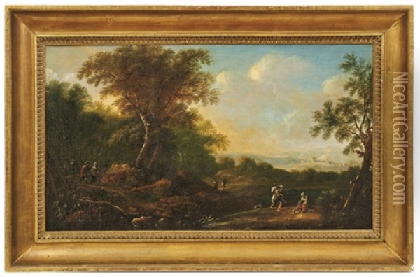 Ideale Landschaft Mit Personen Oil Painting - Johann Christian Brand