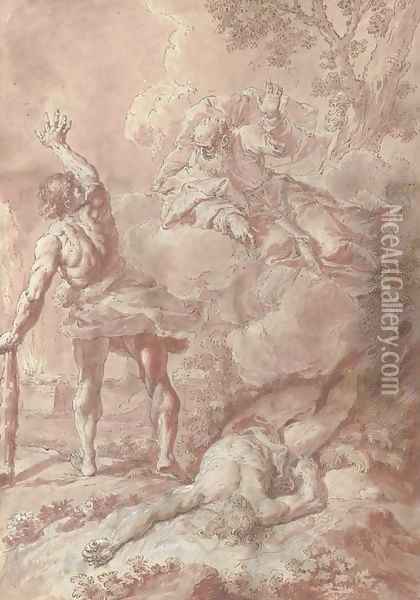 God confronting Cain after he slew Abel Oil Painting - Francesco Fontebasso