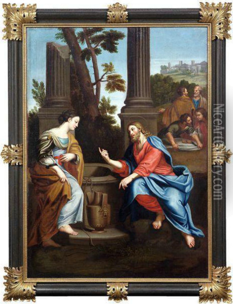 Jesus Und Die Samariterin Am Jakobsbrunnen Oil Painting - Laurent De La Hyre