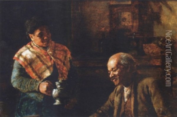 Old Couple In An Interior Oil Painting - Thomas Hovenden