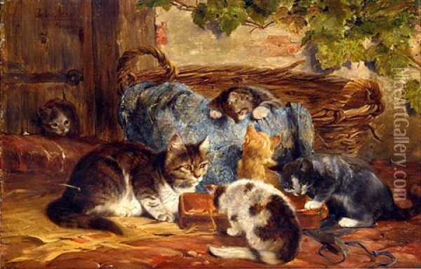 The Kittens' Supper Oil Painting - Julius Adam the Younger