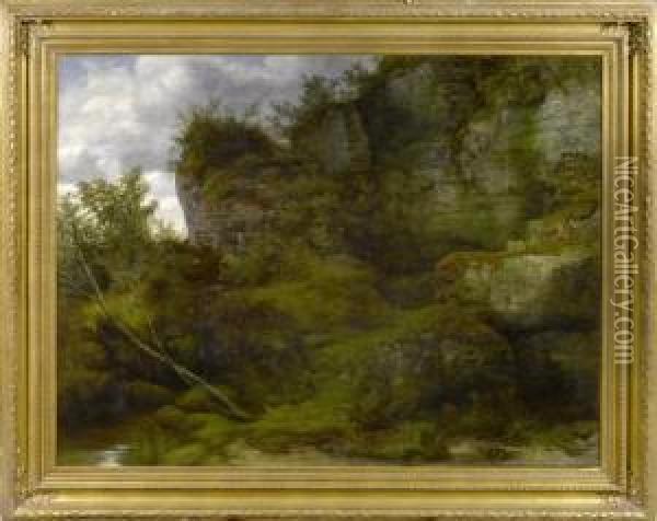 Wooded Landscape With Rocks Oil Painting - Jakob Lorenz Rudisuhli