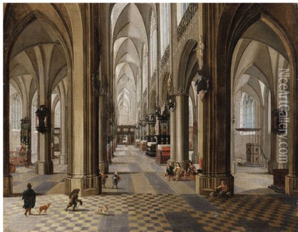 The Interior Of The Onze Lieve Vrouwekerk In Antwerp Oil Painting - Peeter Neeffs the Younger