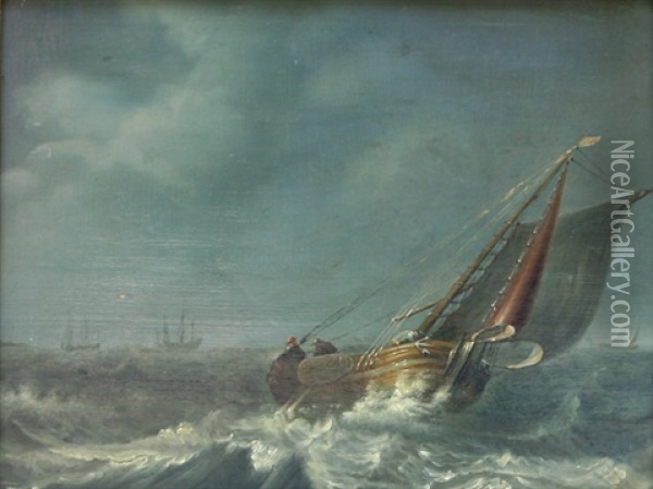 Fishing Boat In A Rough Sea Oil Painting - Johannes Christiaan Schotel