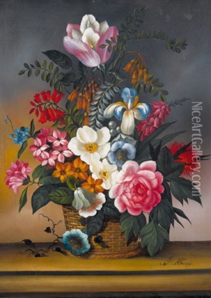 Stillleben Mit Blumen Im Korb Oil Painting - Johann Knapp