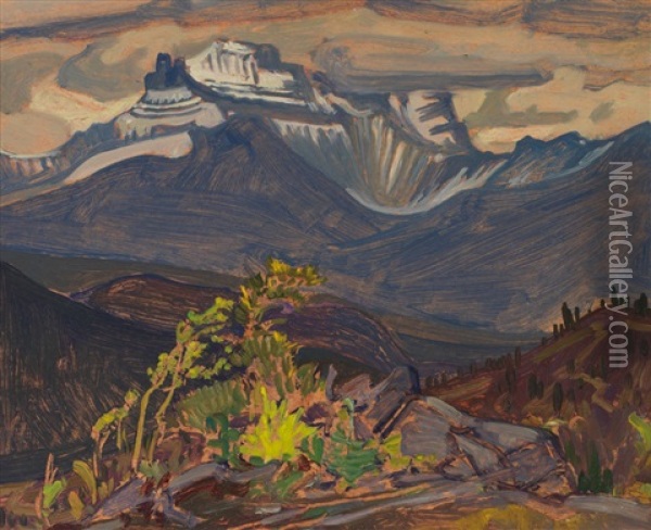 Distant Mountain From Divide Near Hector, Bc Oil Painting - James Edward Hervey MacDonald