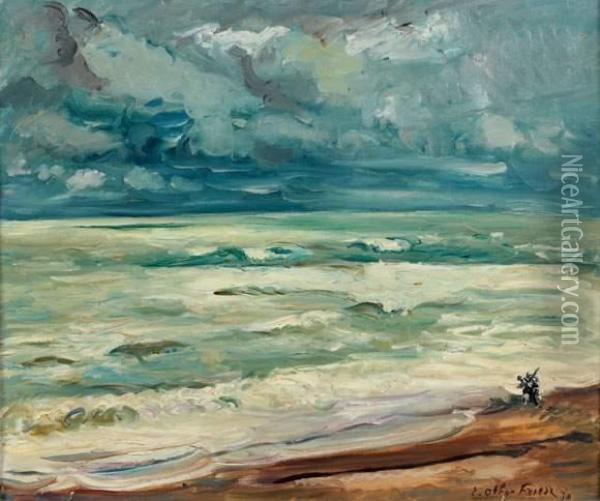 Promeneurs Sur La Plage <la Mer Normande> Oil Painting - Emile-Othon Friesz