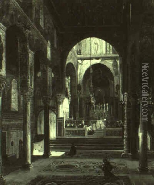 Innenraum Der Cappella Palatina In Palermo Oil Painting - Friedrich August Elsasser