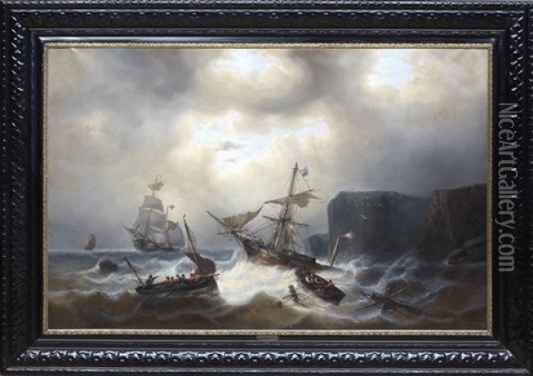 Fartyg Vid Stormig Kust Oil Painting - Francois-Etienne Musin