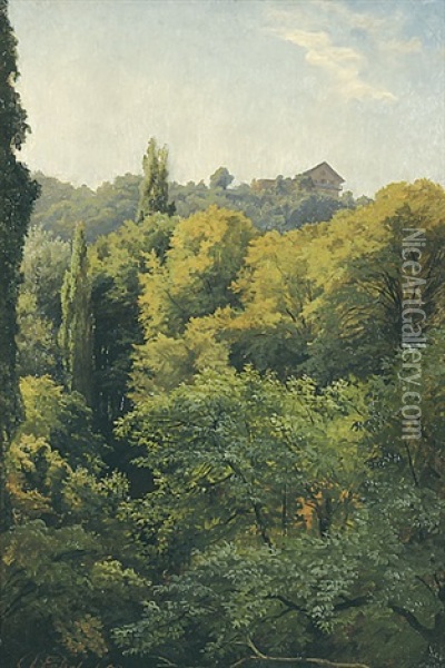 Blick Auf Die 'molkenkur' (heidelberg) Oil Painting - Carl Ludwig Fahrbach