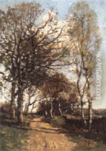 Figure On A Country Lane Oil Painting - Theophile De Bock