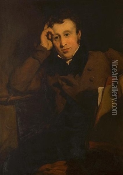 Portrait Of A Young Gentleman, Seated, A Folio Under One Arm Oil Painting - Nathaniel George Philips