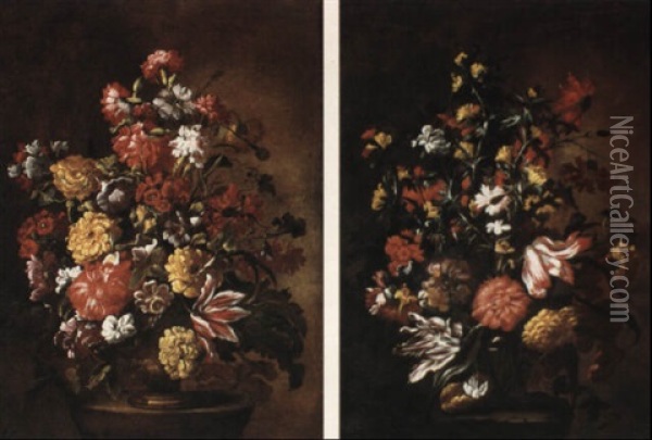 Still Lifes With Flowers In Vases Oil Painting - Mario Nuzzi