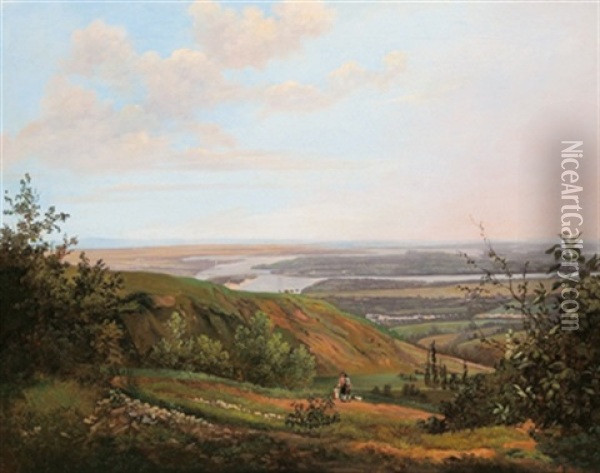 Blick Auf Die Donau Oil Painting - Conrad Kreutzer