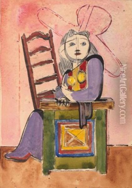 Sitting Woman Oil Painting - Jankel Adler