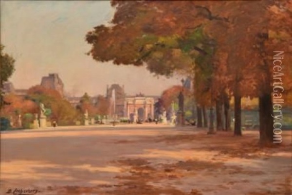 Les Tuileries Et Le Louvre Oil Painting - Hubert-Denis Etcheverry