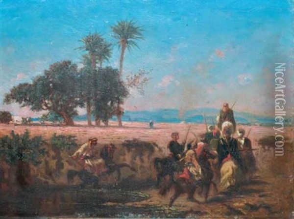 Le Gue Du Seyfous Pres De Damas, Syrie Oil Painting - Narcisse Berchere