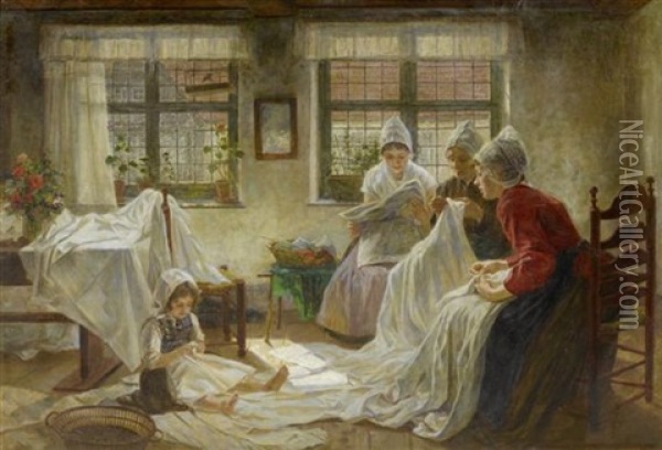 Die Naherinnen In Der Stube Oil Painting - Walter Firle