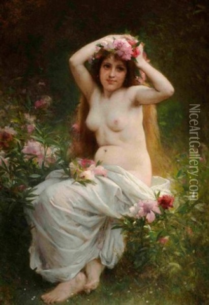 Jeune Femme Aux Fleurs Oil Painting - Leon Jean Basile Perrault