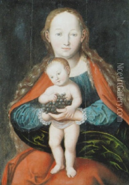 Madonna Mit Stehendem Kind Und Trauben Oil Painting - Cyriakus Roeder