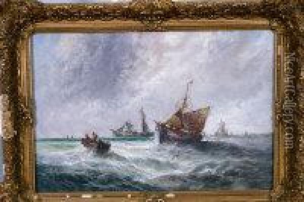 Fishing Boat In Rough Seas Oil Painting - Edwina W. Lara