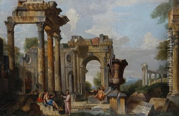 Figures In Ruins Oil Painting - Giovanni Paolo Panini