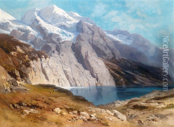 Blick Auf Das Doldenhorn Mit Oeschinensee Oil Painting - Karl Heyn