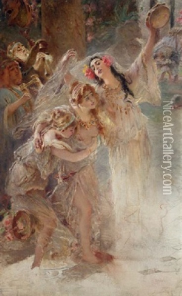 Three Dancers, Study For Death Of Petronius Oil Painting - Konstantin Egorovich Makovsky