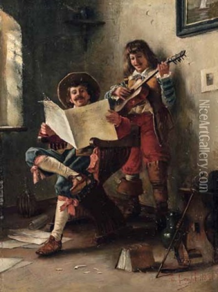 Zwei Musizierende Burschen Oil Painting - Edmond Louyot