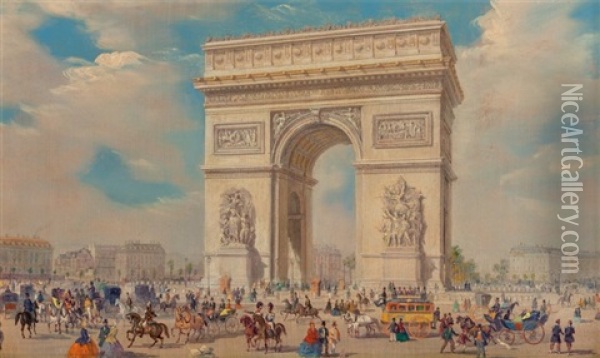 Vue De L'arc De Triomphe Oil Painting - Giuseppe V. Canella