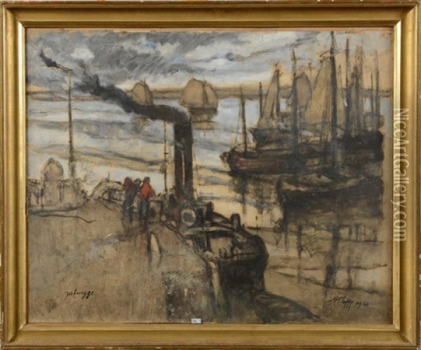 Coin Du Port De Zeebrugge Anime Oil Painting - Auguste Oleffe