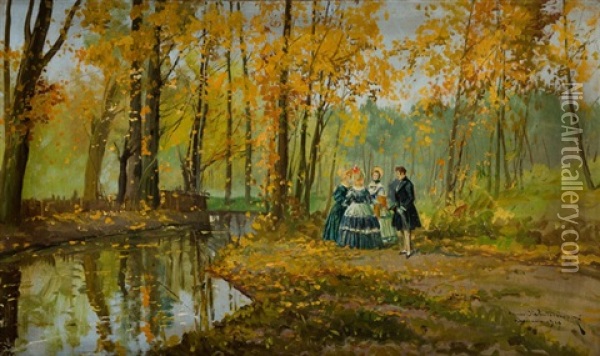 Spotkanie W Parku Oil Painting - Leonard Winterowski