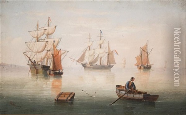 Harbor View With Rower Oil Painting - Edward King Redmore