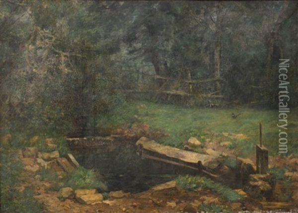 Lavoir Abandonne Dans Les Bois De Clery, Normandie Oil Painting - Jules Georges Moteley