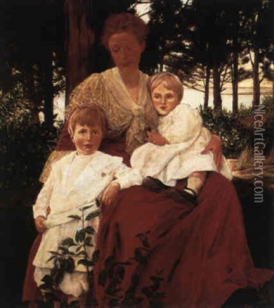 Mrs. Hoyt And Children Oil Painting - William Sergeant Kendall