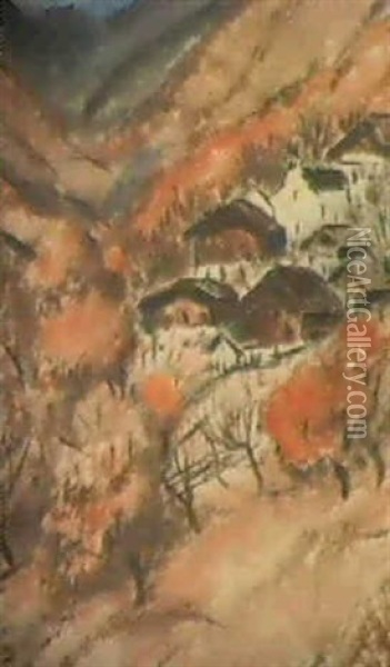 Dorf Im Herbst Oil Painting - Andre Julien Prina