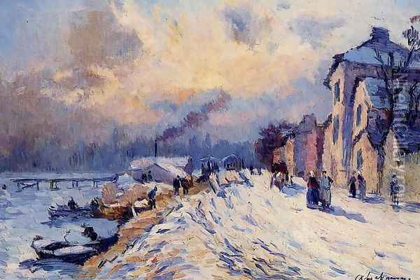 Near Rouen Snowy Weather Oil Painting - Albert Lebourg