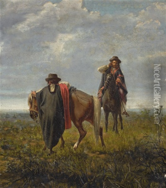 Los Dos Ponchos Oil Painting - Juan Manuel Blanes