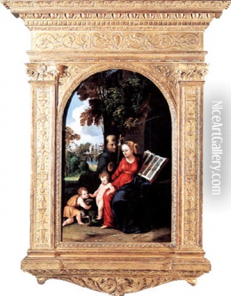 La Vierge A L'enfant Avec Saint Jean-baptiste Et Saint Francois D'assise Dans Un Paysage Oil Painting - Battista (de Luteri) Dossi