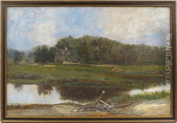 River Landscape With House Oil Painting - Carlton Theodore Chapman